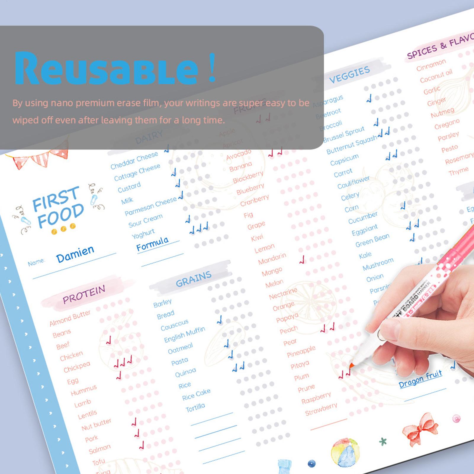 Baby Food Chart - Baby-Erstfutter-Checkliste Magnetischer Wiederholbarer Baby-Fütterungs-Tracker Essentielles Abstillungs-Hilfsmittel